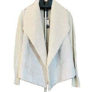 Chelsea & Theodore Faux Suede Fur Sweater Cardigan Jacket Size S Ivory Cream
